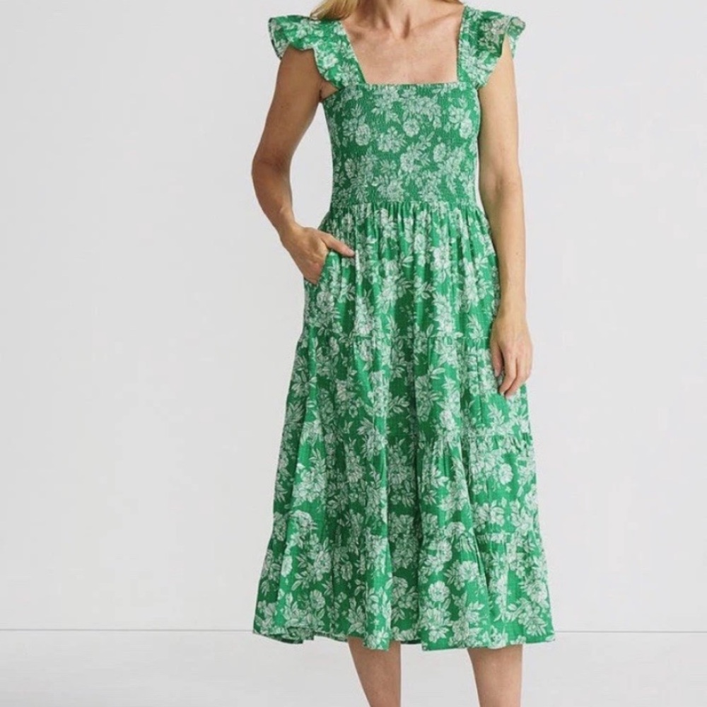 Land’s End Chambray Smocked Dress with Ruffle Straps Midi